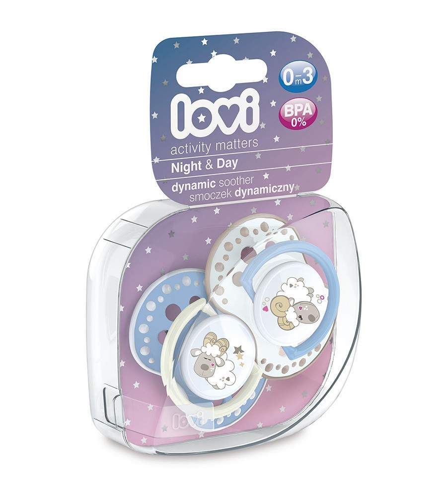 Lovi dynamický utišující dudlík Night&Day 0-3m 2 ks boy