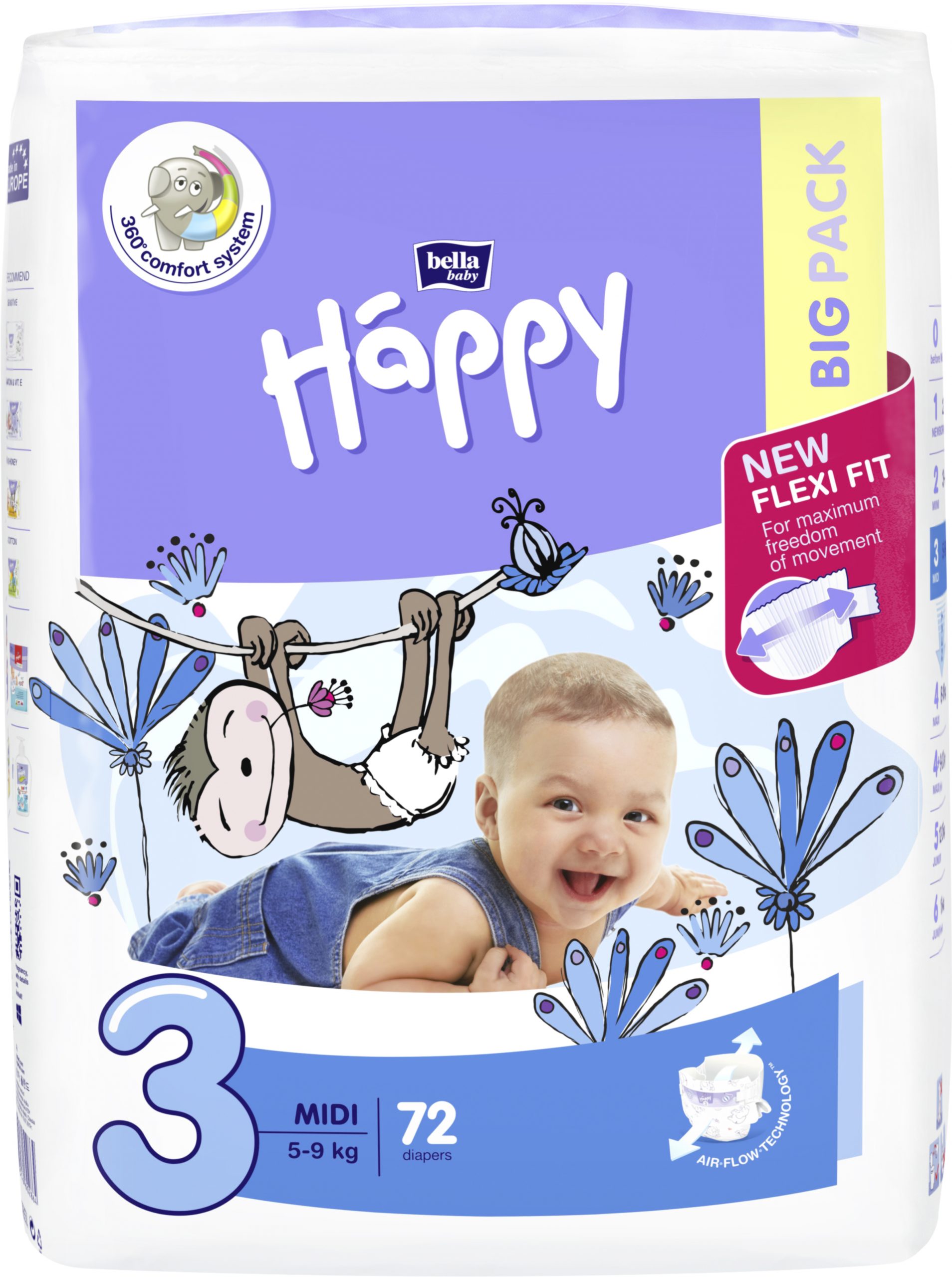 Dětské pleny Happy Midi Big Pack - 72 ks