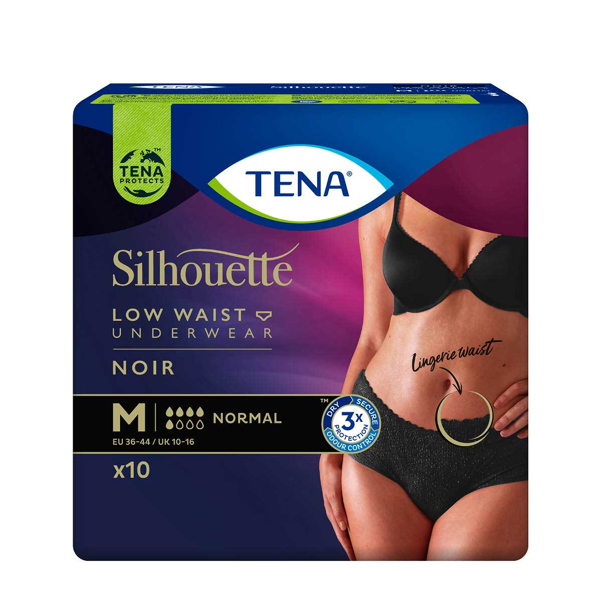 TENA Silhouette Normal Noir M černé dámské natahovací inkontinenční kalhotky 1x10 ks