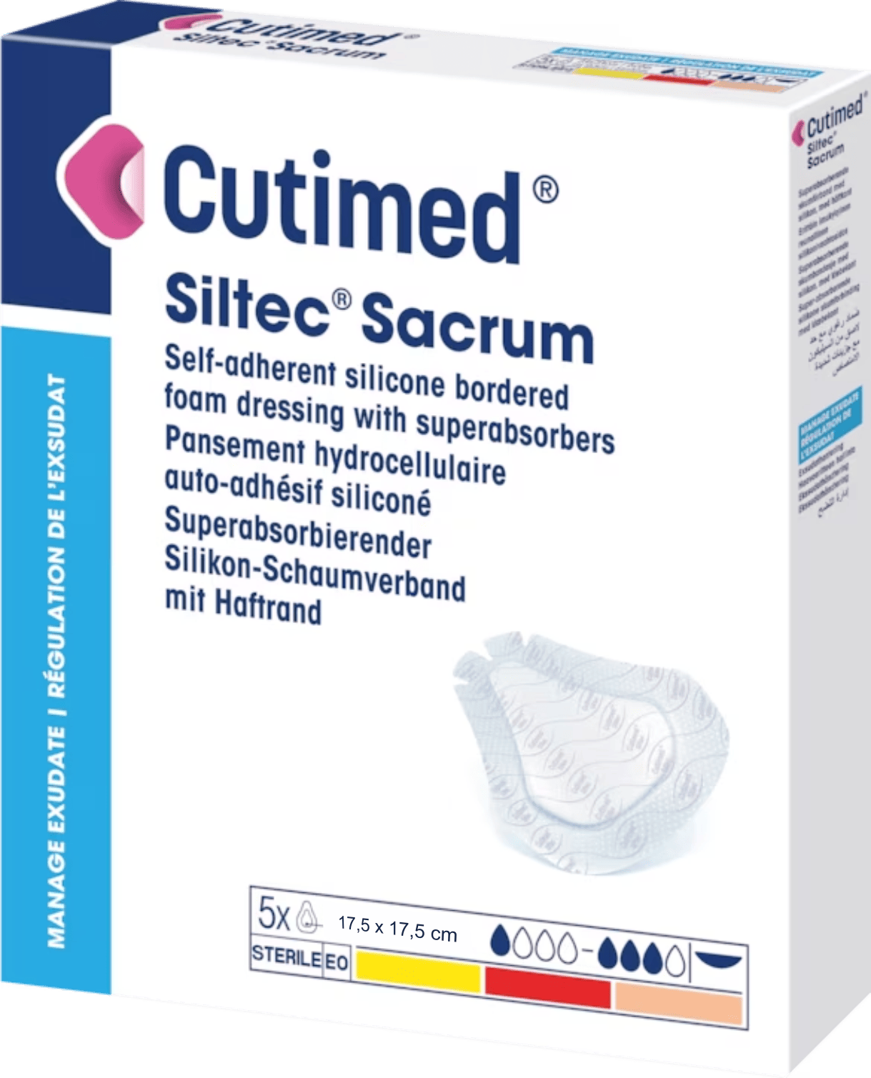 Cutimed Siltec Sacrum s jemně adherentním okrajem 17,5cmx17,5cm, pro sakrum, 5ks