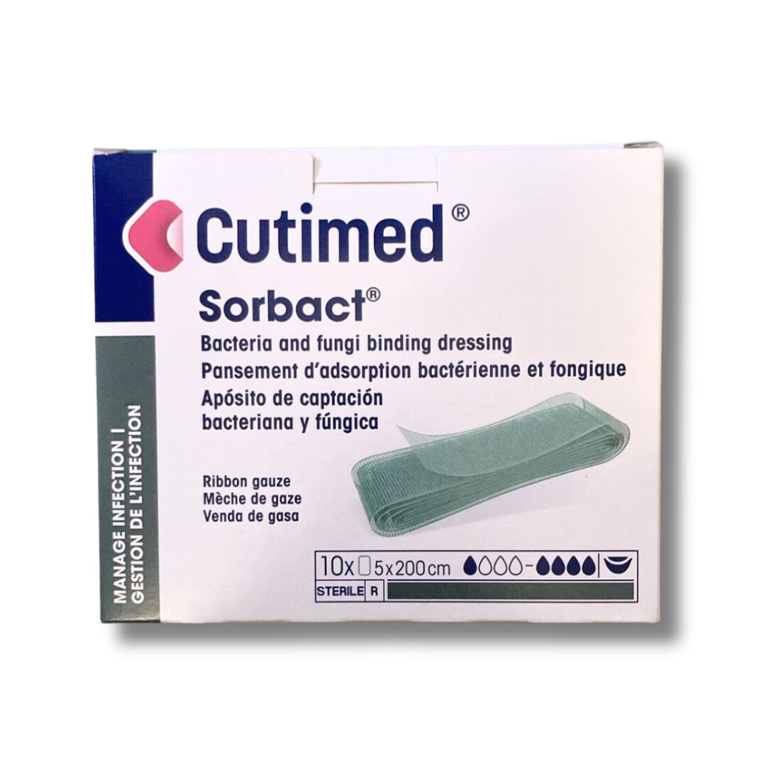 Cutimed Sorbact Ribbon Gauze 5cmx200cm antimikrobiální přířez v roli, sterilní, 10ks