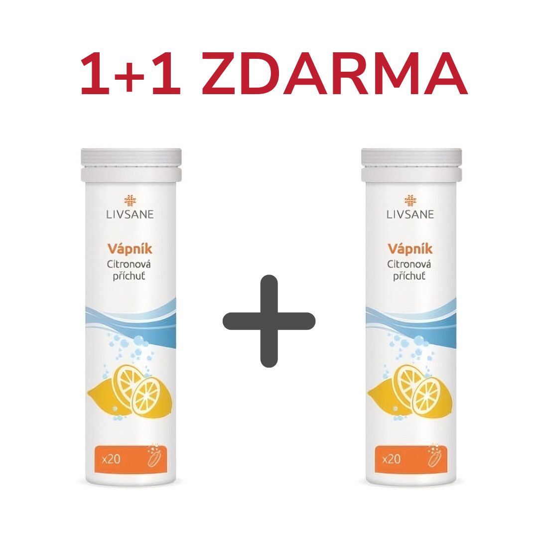 1+1 ZDARMA LIVSANE Šumivé tablety, vápník, příchuť citron, 20 šumivých tablet