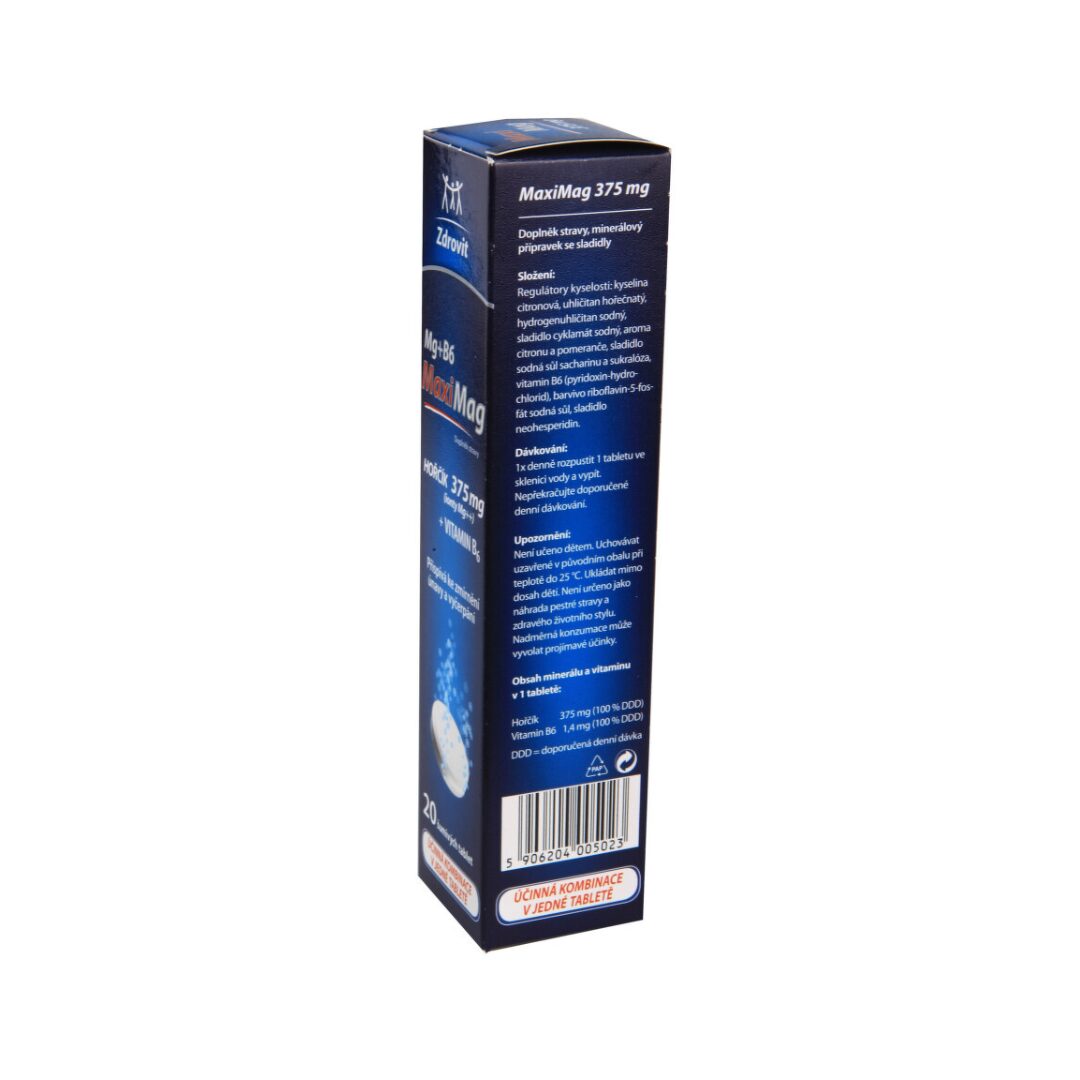 Zdrovit MaxiMag, hořčík 375mg + B6, 20 šumivých tablet