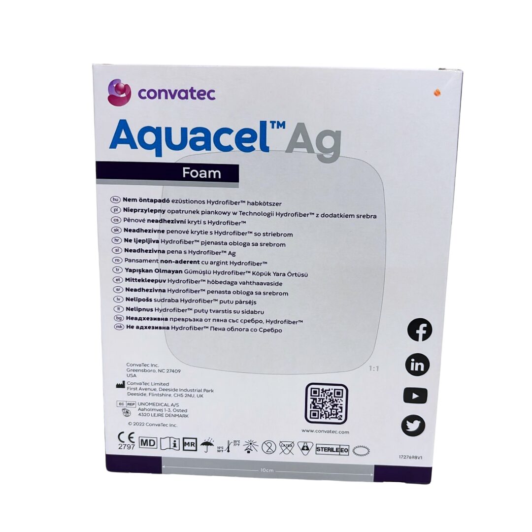 AQUACEL Ag foam Hydrofiber krytí na rány neadhezivní, se stříbrem, 10x10 cm, 1x10 ks
