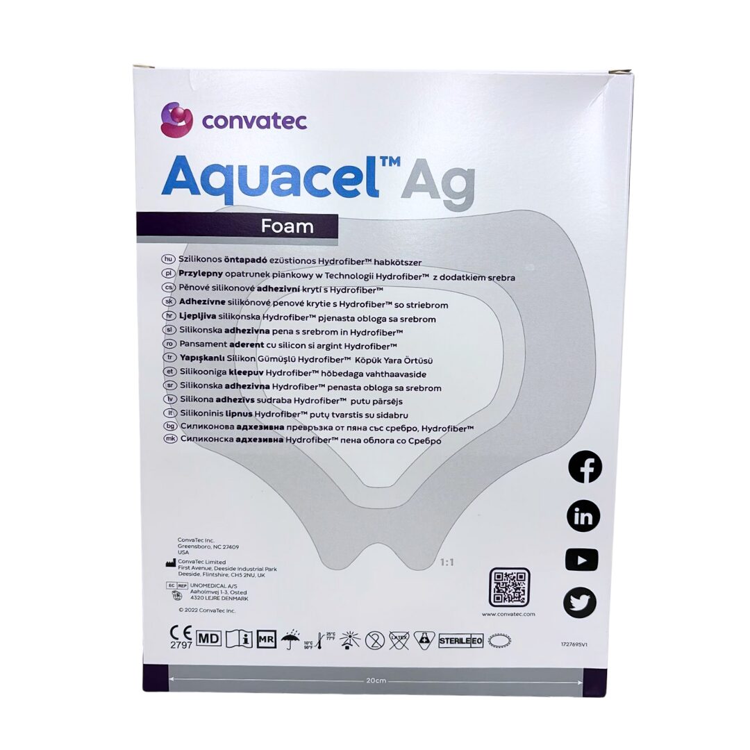 AQUACEL Ag Foam adhezivní pěnové krytí sacral, se stříbrem, se silikonovým okrajem, 16,9x20 cm, 1x5 ks