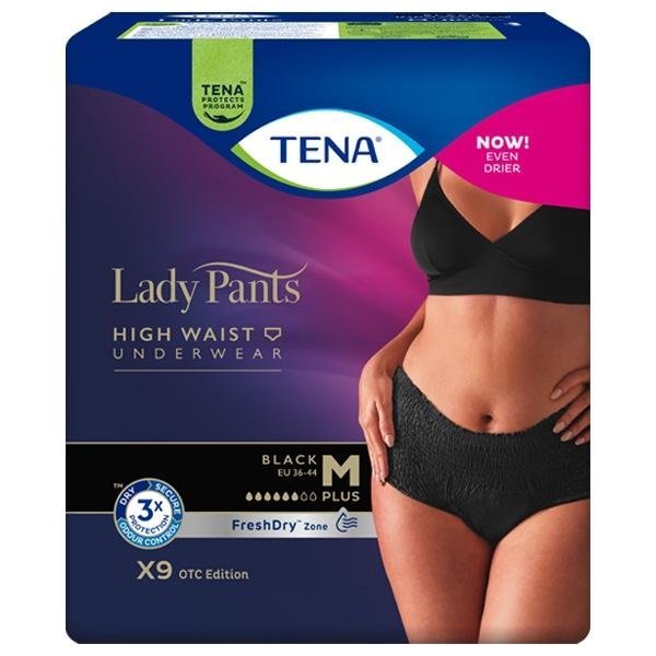 TENA Lady Pants Plus Black M - Kalhotky Absorpční Natahovací 9ks