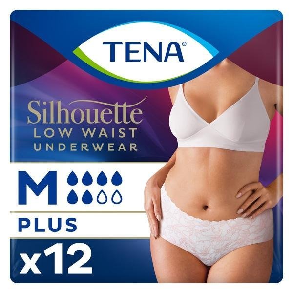 TENA Silhouette Plus Low Waist White M - Kalhotky absorpční natahovací s boky 12 ks
