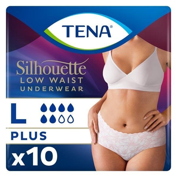 TENA Silhouette Plus Low Waist White L - Kalhotky absorpční natahovací s boky 10 ks