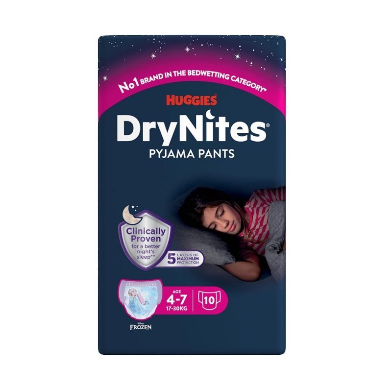 Huggies DryNites pro dívky 4-7 let, 17-30 kg - Natahovací kalhotky 10 ks
