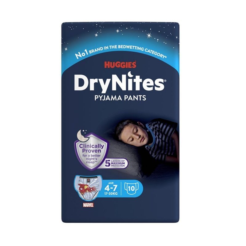 Huggies DryNites pro chlapce 4-7 let, 17-30 kg - Natahovací kalhotky 10 ks