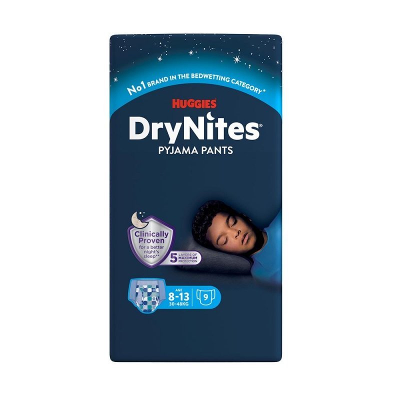 Huggies DryNites pro chlapce 8-13 let, 30-48 kg - Natahovací kalhotky 9 ks