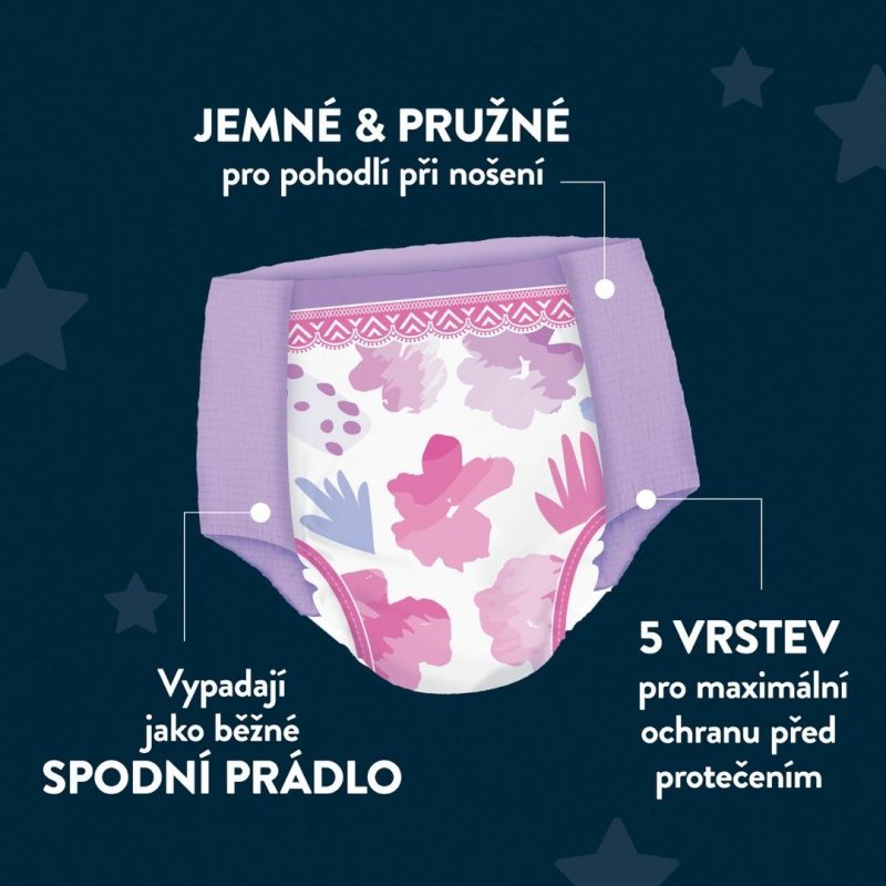 Huggies DryNites pro dívky 13+ let, 48-60 kg - Natahovací kalhotky 9 ks