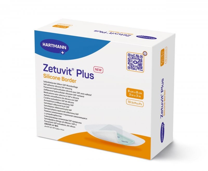 Hydropolymerové krytí Zetuvit Plus Silicone Border - 8x8cm, 10ks