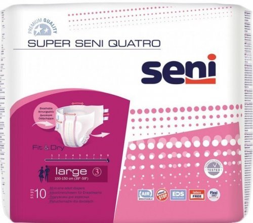 SENI Super Quatro L - Kalhotky absorpční prodyšné extra savé 10ks SENI Super Quatro L - Kalhotky absorpční prodyšné extra savé 10ks