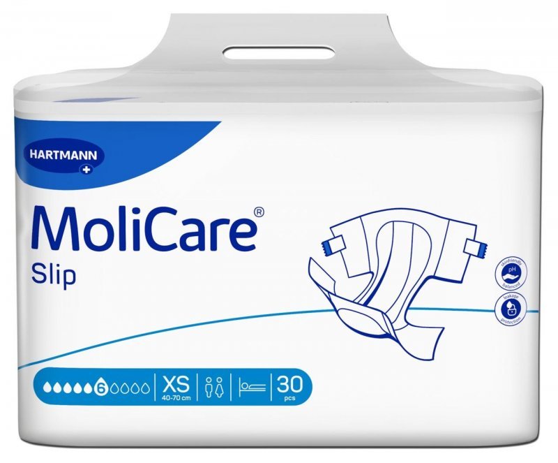 MoliCare Slip 6 kapek XS - Zalepovací kalhotky, boky 40-70cm, savost 1367ml, 30ks