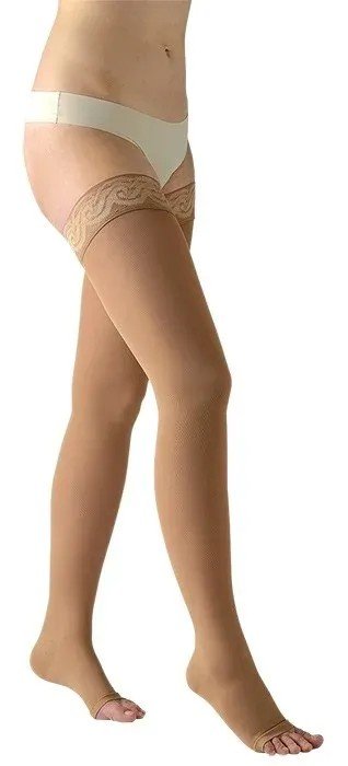 Stehenní punčochy Avicenum PHLEBO 360 COTTON - Velikost 1, barva natura, s krajkou, délka normal, bez špice