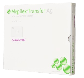 Mepilex Transfer Ag, 15 x 20 cm, 10 ks - Antimikrobiální krytí pro odvádění exsudátu