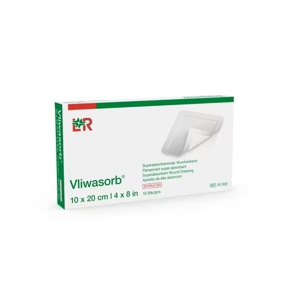 Vliwasorb Sterilní 10 x 20 cm - Samolepicí krytí na rány se superabsorbentem, 10 ks