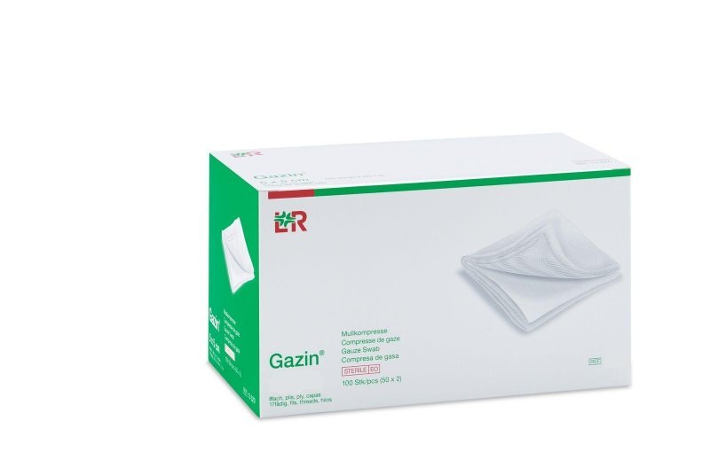 Gazin - sterilní komprese 5 cm x 5 cm - Gázová hydrofilní skládaná komprese, 100 ks
