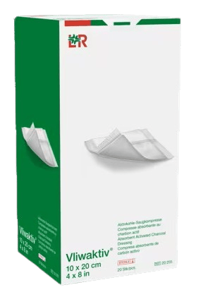 Vliwaktiv - 10 x 20 cm - Sterilní savá komprese s aktivním uhlím, kombinovaná