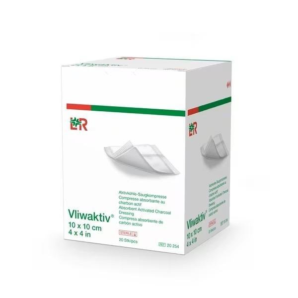 Vliwaktiv - 10 x 15 cm - Sterilní tamponáda s aktivním uhlím a stříbrem, nelepící na ránu
