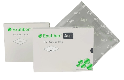 Exufiber Ag+, 10 cm x 10 cm, 10ks - Antimikrobiální absorpční krytí z hydrovlákna
