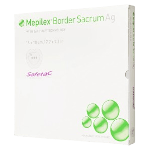 Mepilex Border Sacrum Ag, 23 x 23 cm, 5 ks - Samolepící absorpční krytí s technologií Safetac