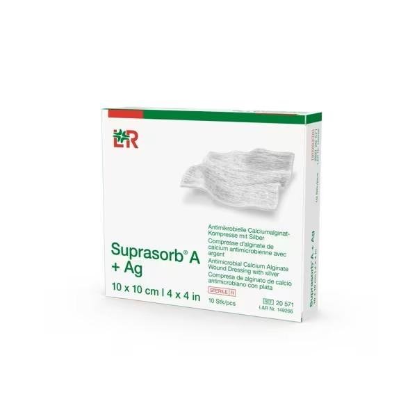 Krytí Alginátové Se Stříbrem Suprasorb A+Ag - 10 x 10 cm,10 ks
