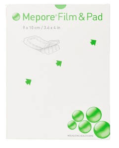 Mepore Film & Pad - 9 x 20 cm - Transparentní filmová náplast se savým polštářkem, 30ks
