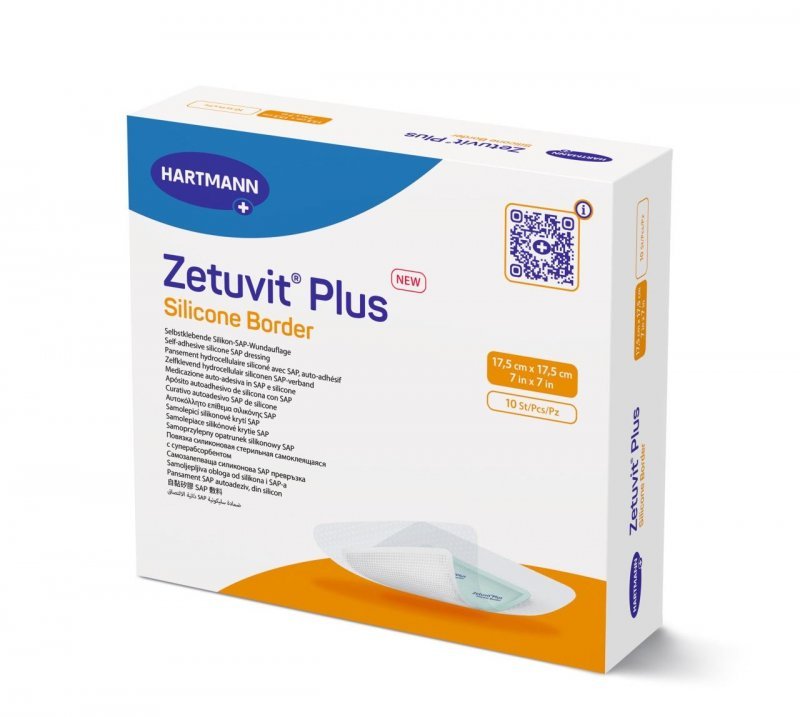 Hydropolymerové krytí Zetuvit Plus Silicone Border - 17,5x17,5 cm (vel. polštářku 12,1 × 12,1 cm), 10 ks